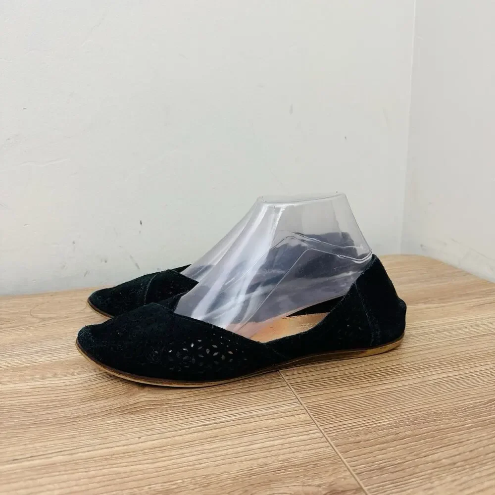 TOMS Jutti Black Suede Leather Perforated Slip On Shoes Women’s Size 9.5
